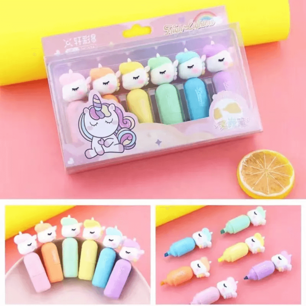 Cute Unicorn Highlighter Markers Set Of 6 Colors