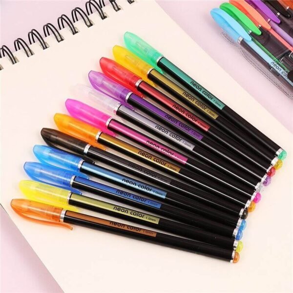 Neon Color Glitter Gel Pen Pack of 12 - Image 3