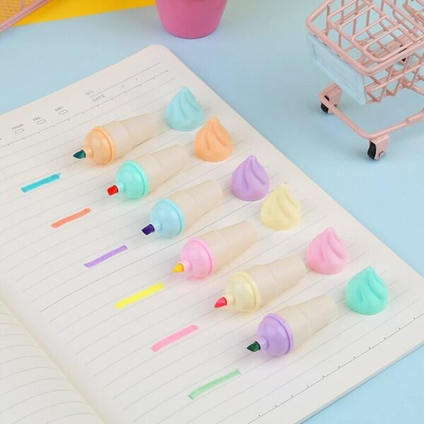 Lovely Shape Ice-Cream Mini Pastel Highlighter Markers Set 6 Pcs - Image 4