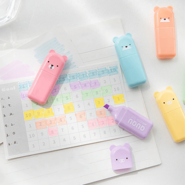 Kawaii Bear Mini Pastel Highlighter Markers Set of 6 Pieces - Image 3