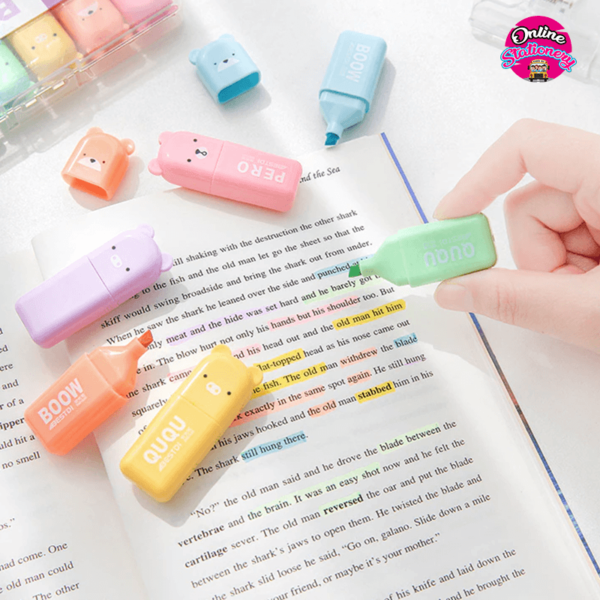 Kawaii Bear Mini Pastel Highlighter Markers Set of 6 Pieces