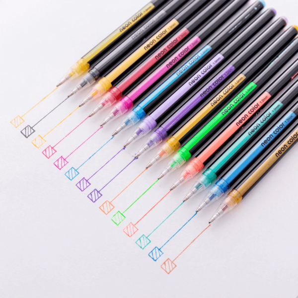 Neon Color Glitter Highlighter Gel Pen Pack of 12 - Image 2