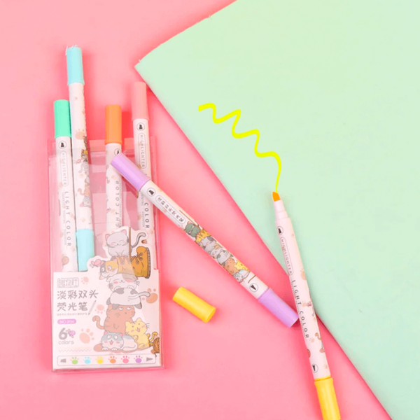 Cute Dual Side Pastel Highlighters Markers Set 6 Pcs - Image 3