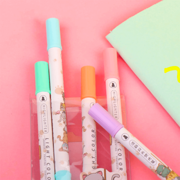 Cute Dual Side Pastel Highlighters Markers Set 6 Pcs - Image 2