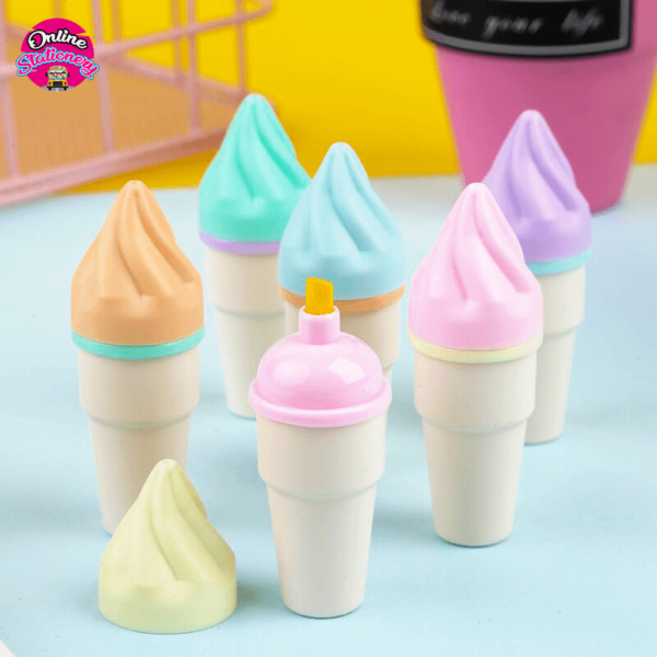 Lovely Shape Ice-Cream Mini Pastel Highlighter Markers Set 6 Pcs