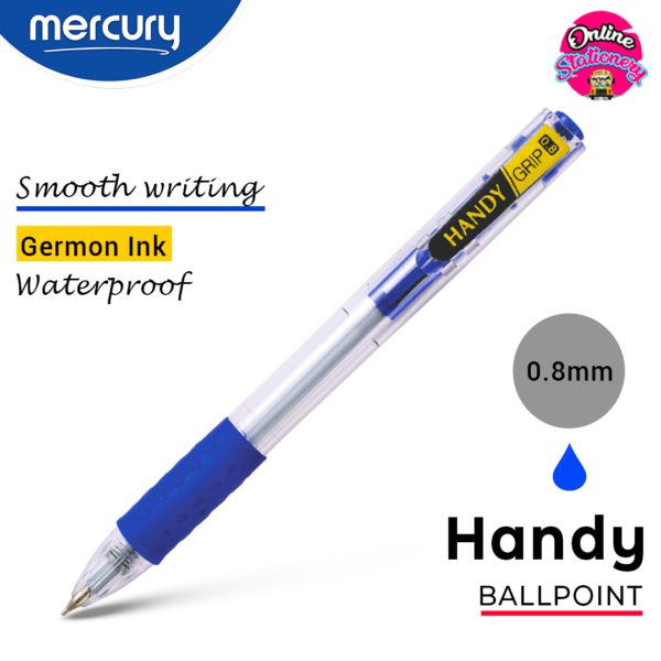 Mercury Handy Grip Retractable Ballpoint Pen Blue Ink