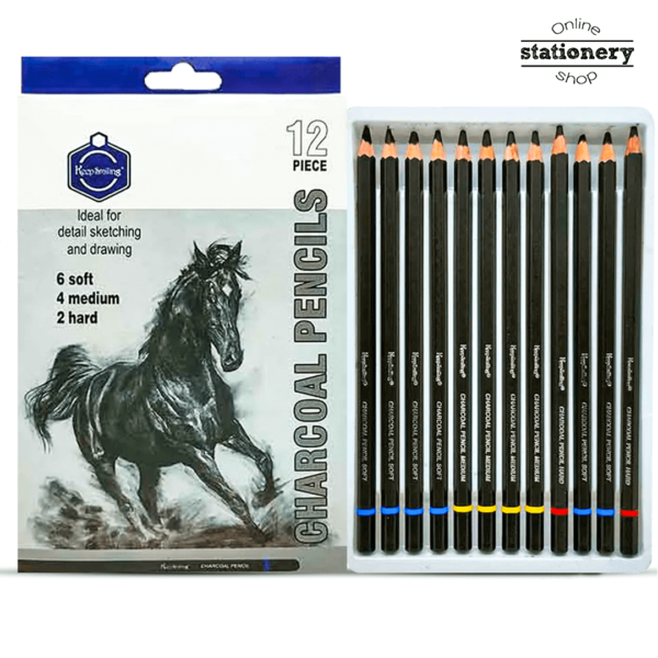 Keep Smiling Black Charcoal Pencils Set 12Pcs