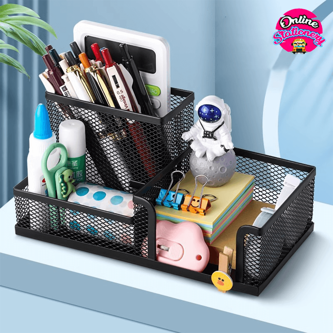 3 Compartment Metal Mesh Desk Organizer
