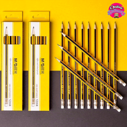 M&G Yellow Stripes HB Lead Pencils 12 Pcs