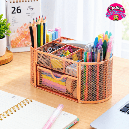 Rose Gold 9 Compartment Metal Mesh Desk Organizer