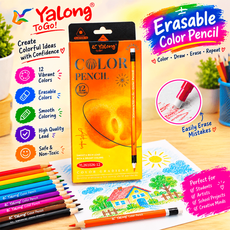 Packaging Gradient Color Yalong Gradient Erasable Colored Pencils Set 12Pcs - online Stationery ...